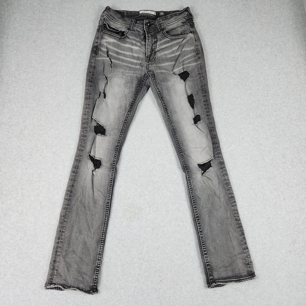 Departwest Trouper Jeans Mens‎ 30R Gray Cotton Stretch Slim Straight Distressed